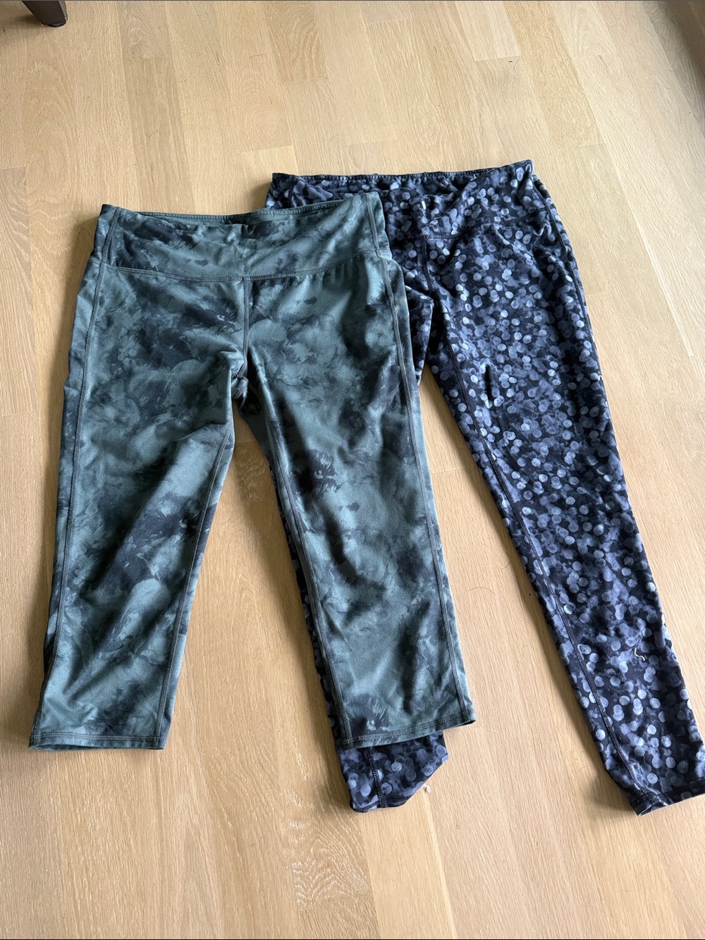 Athleta Olive Green Wash Capri & Charcoal Dot Full-Length Legging Duo